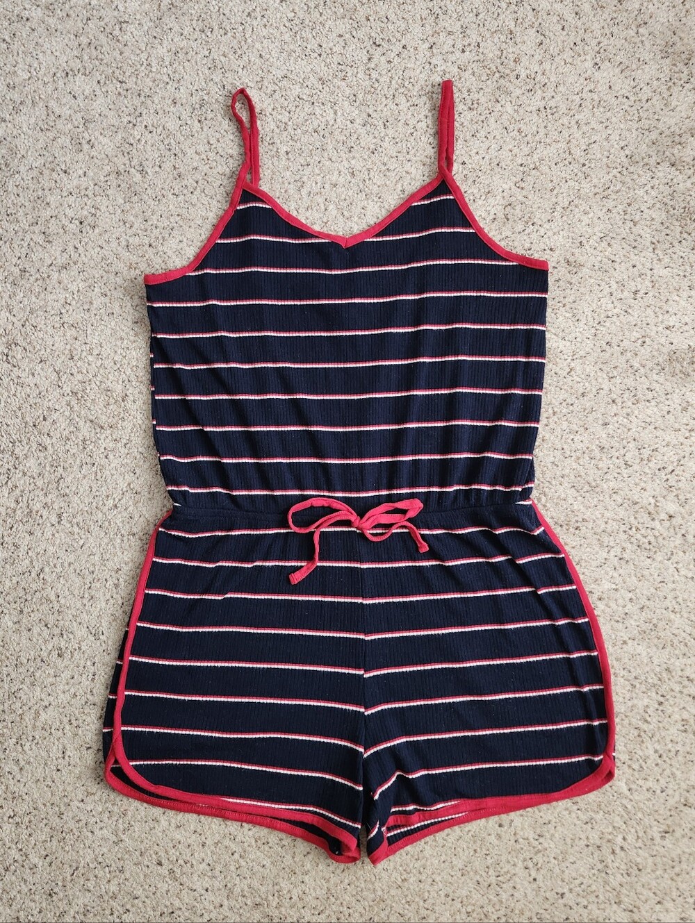 Mossimo Supply Co. Navy & Red Striped Romper